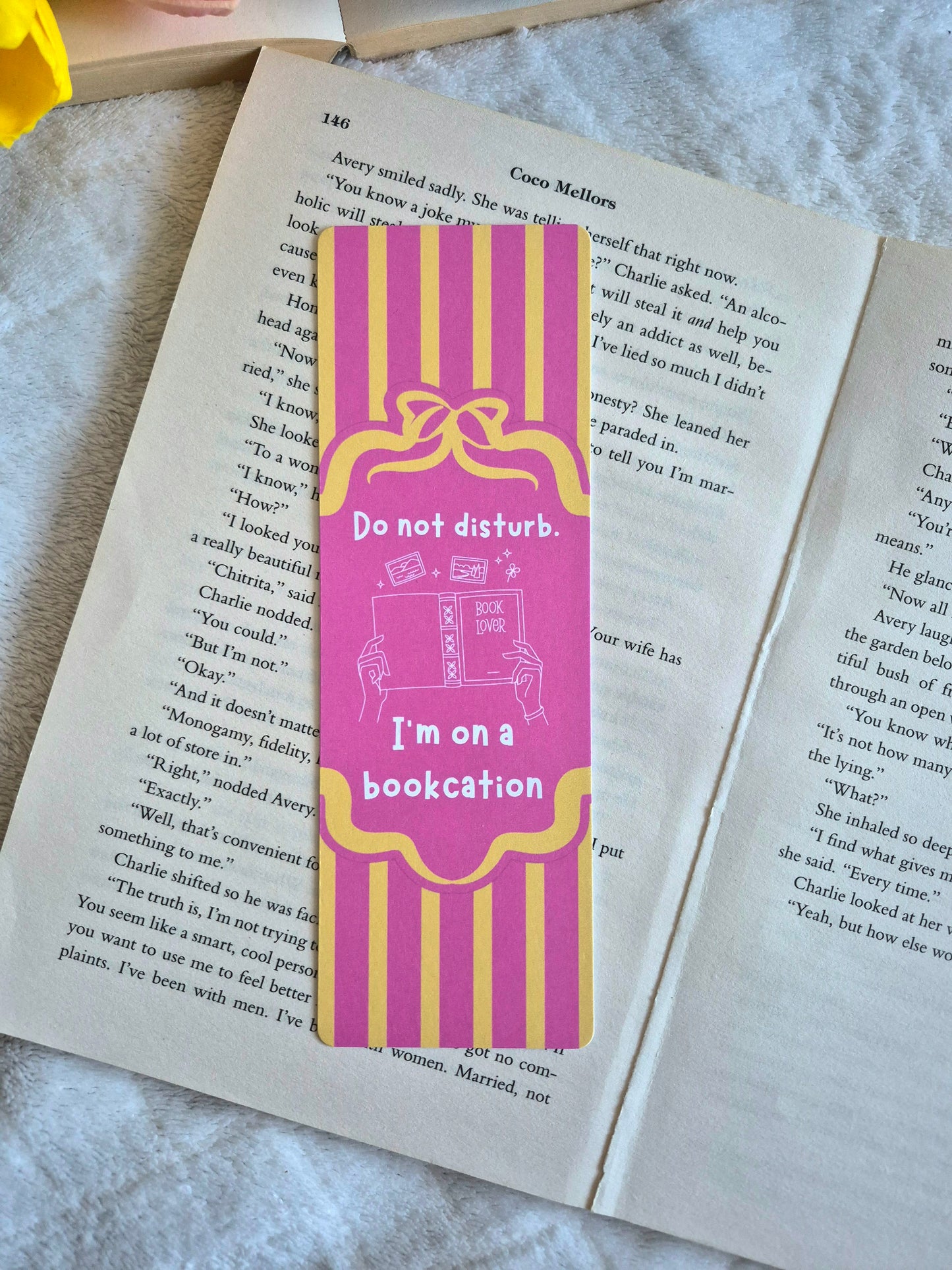 'I'm on bookcation' pink and yellow summer bookmark