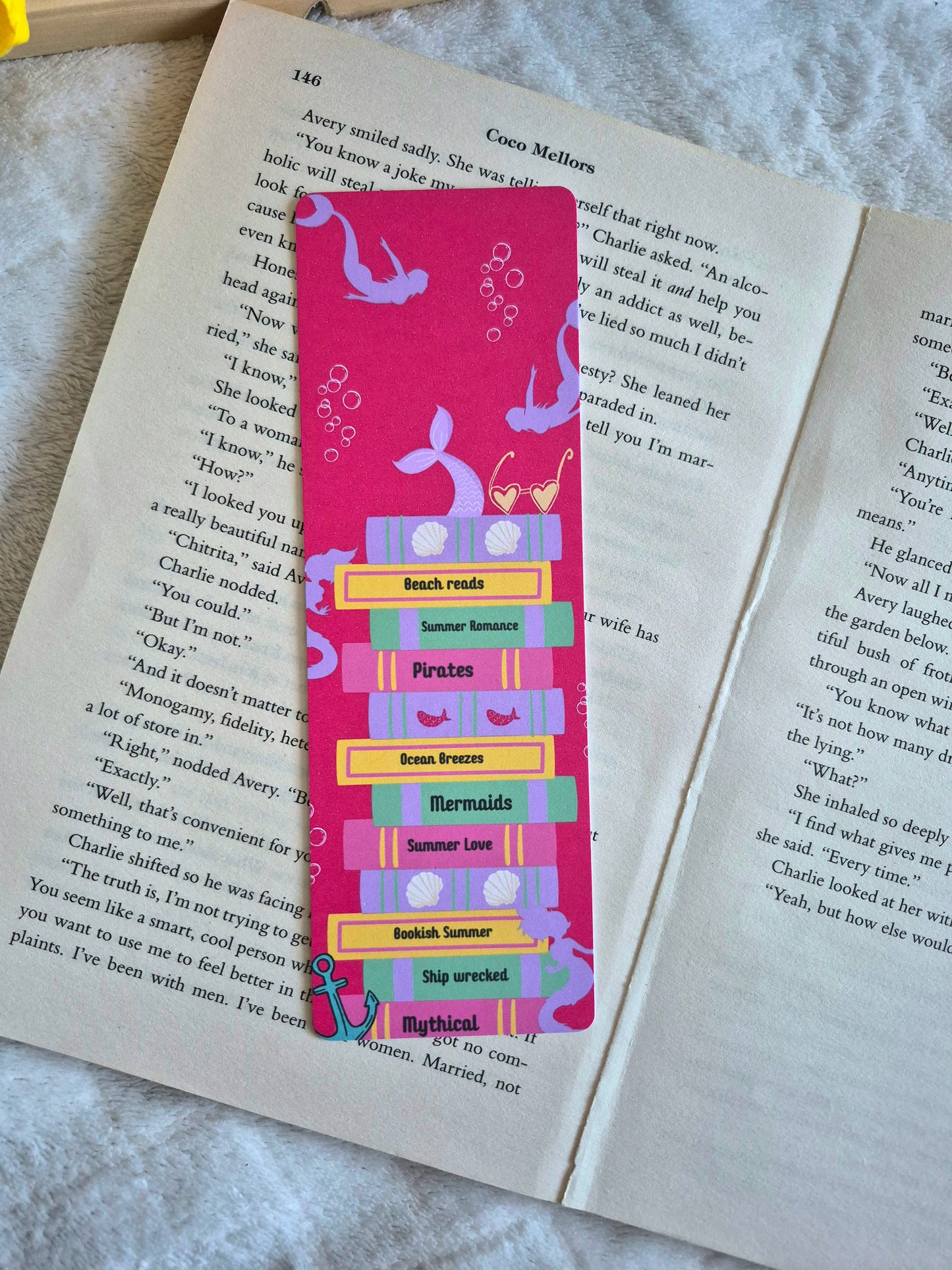 Mermaids bookstack summer bookmark