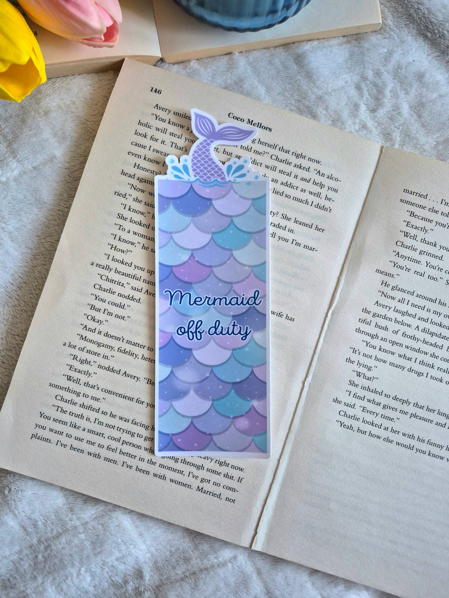 Mermaid off duty die-cut summer bookmark