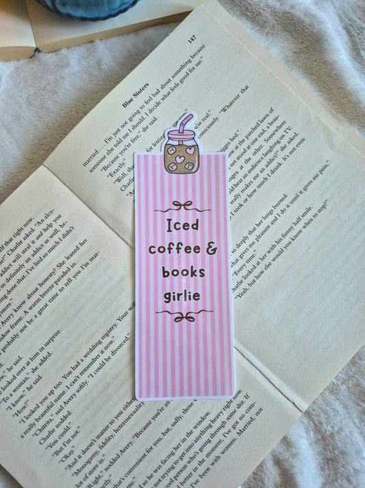 Iced coffee and books coquette die-cut bookmark