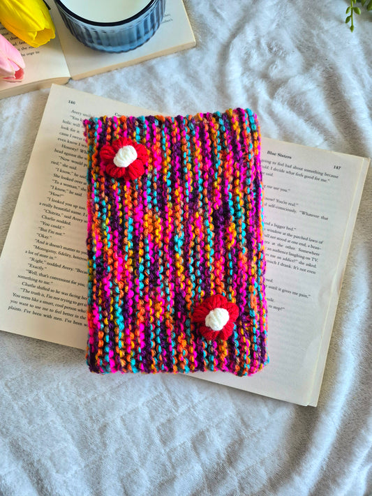Multicoloured summer knitted book sleeve