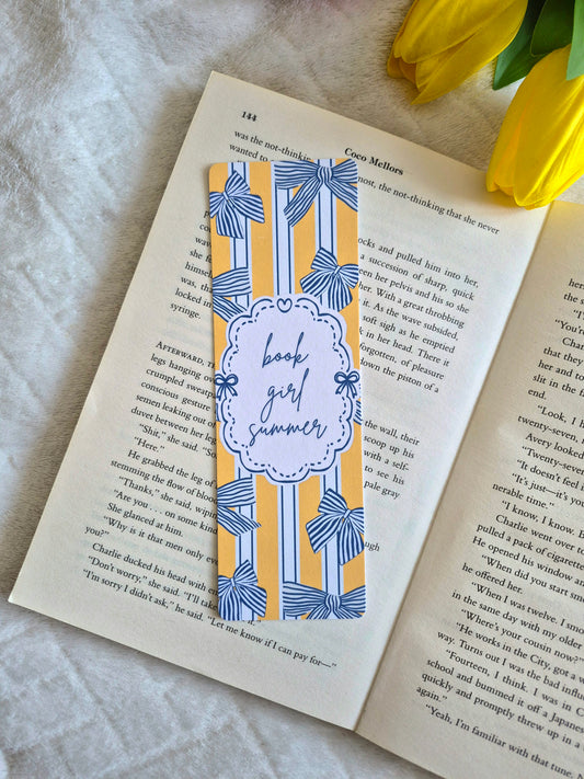 Book Girl Summer blue bows bookmark