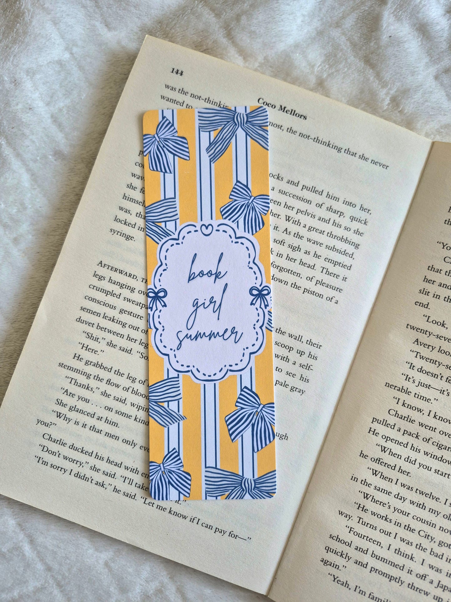 Book Girl Summer blue bows bookmark