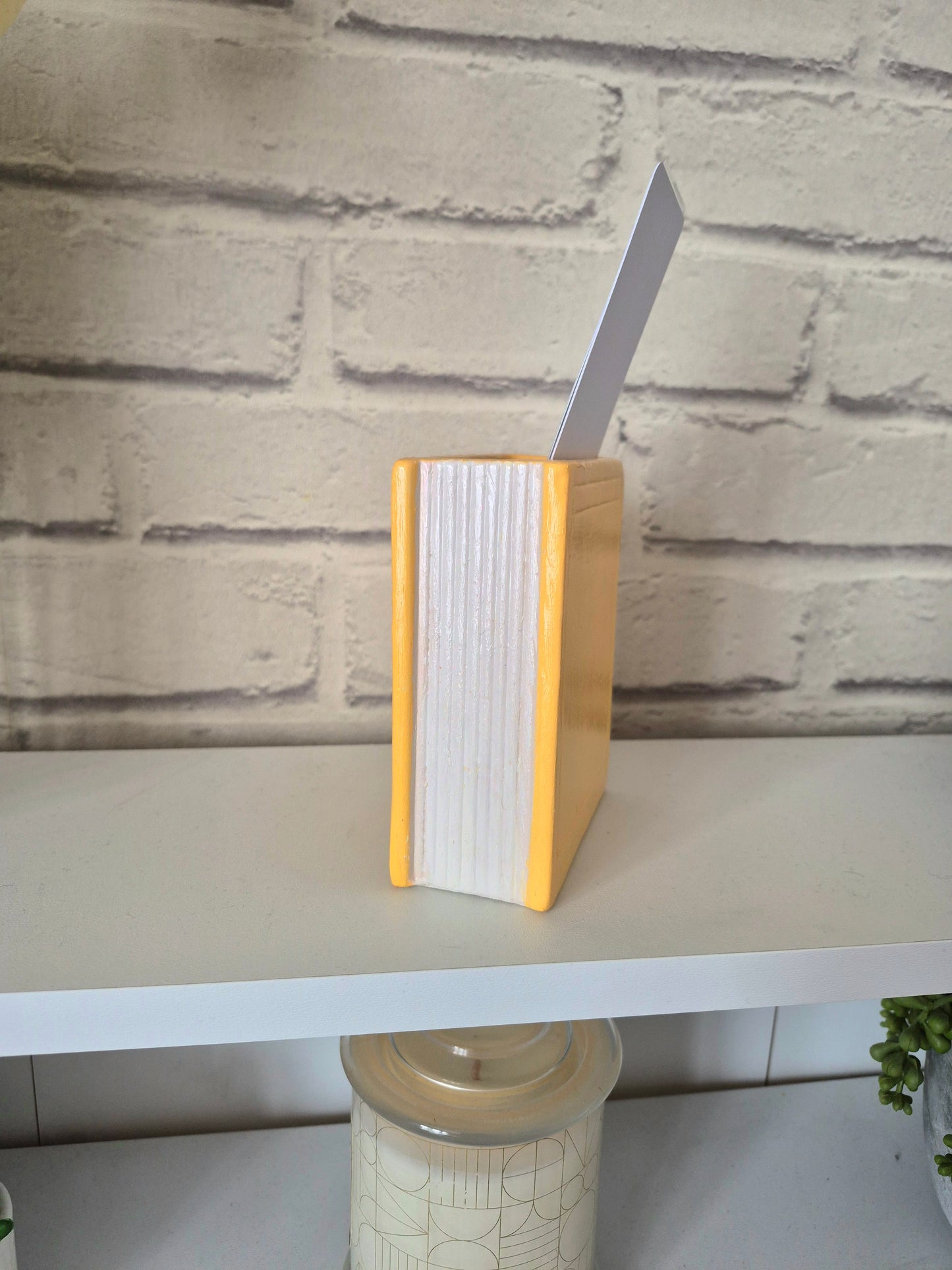 Ceramic bookmark holder - Hand painted orange and pale pink book themed gift
