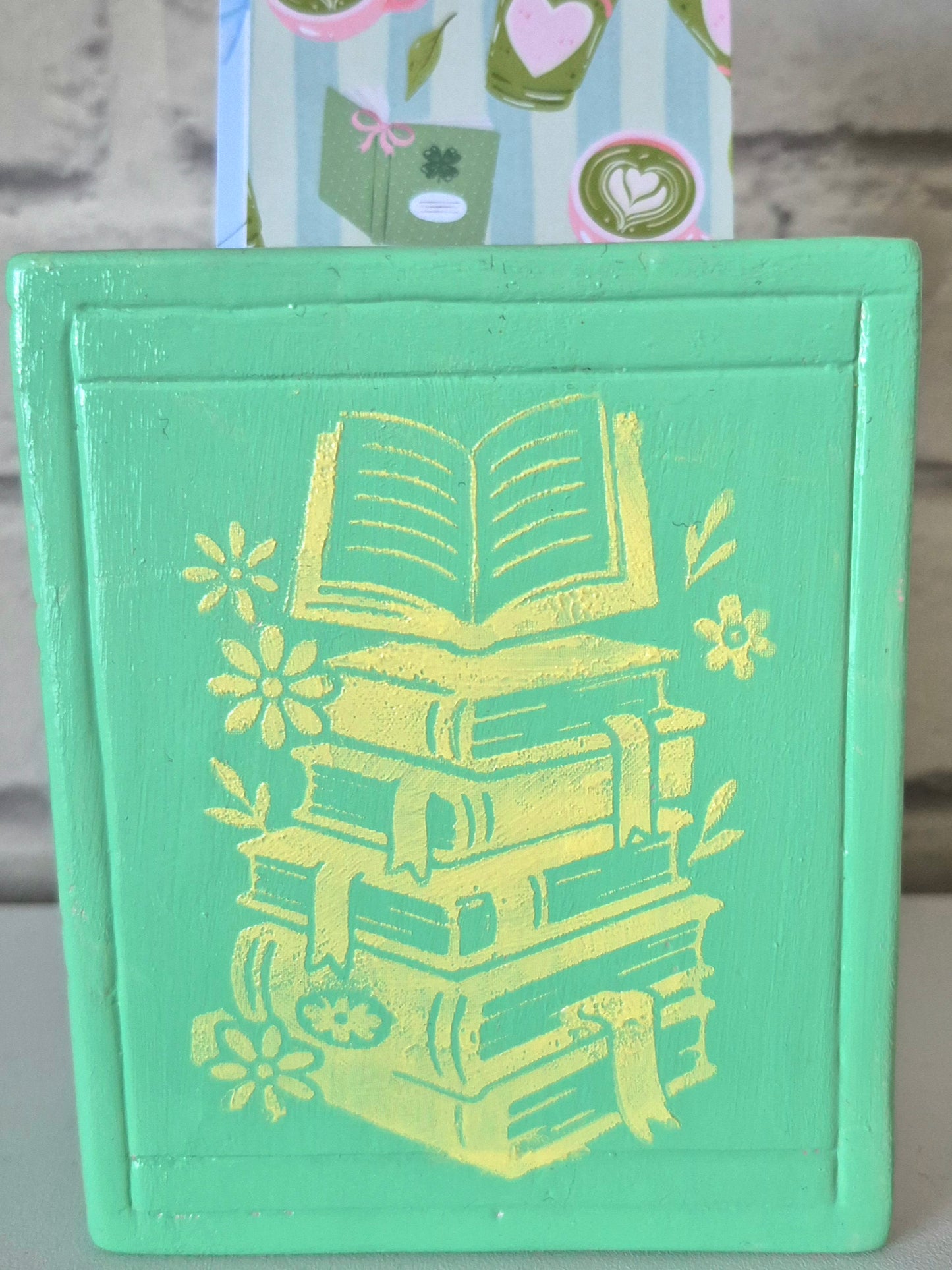 OOPPS! Ceramic bookmark holder - Hand painted green and yellow