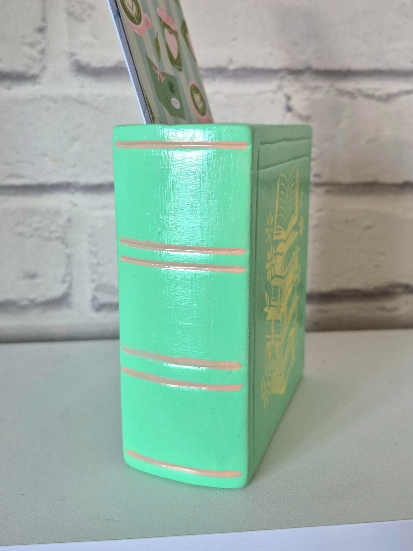 OOPPS! Ceramic bookmark holder - Hand painted green and yellow
