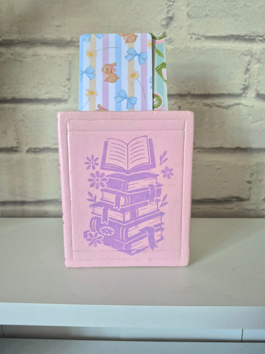 Ceramic bookmark holder - Hand painted pastel pink and purple book themed gift