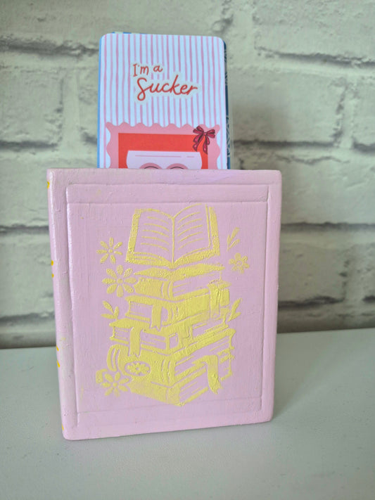 Oops! Ceramic bookmark holder - Hand painted pink and yellow book themed gift