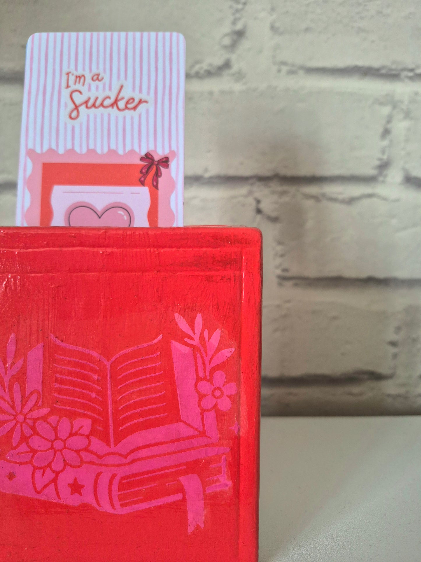 Oops! Ceramic bookmark holder - Hand painted red and pink book themed gift