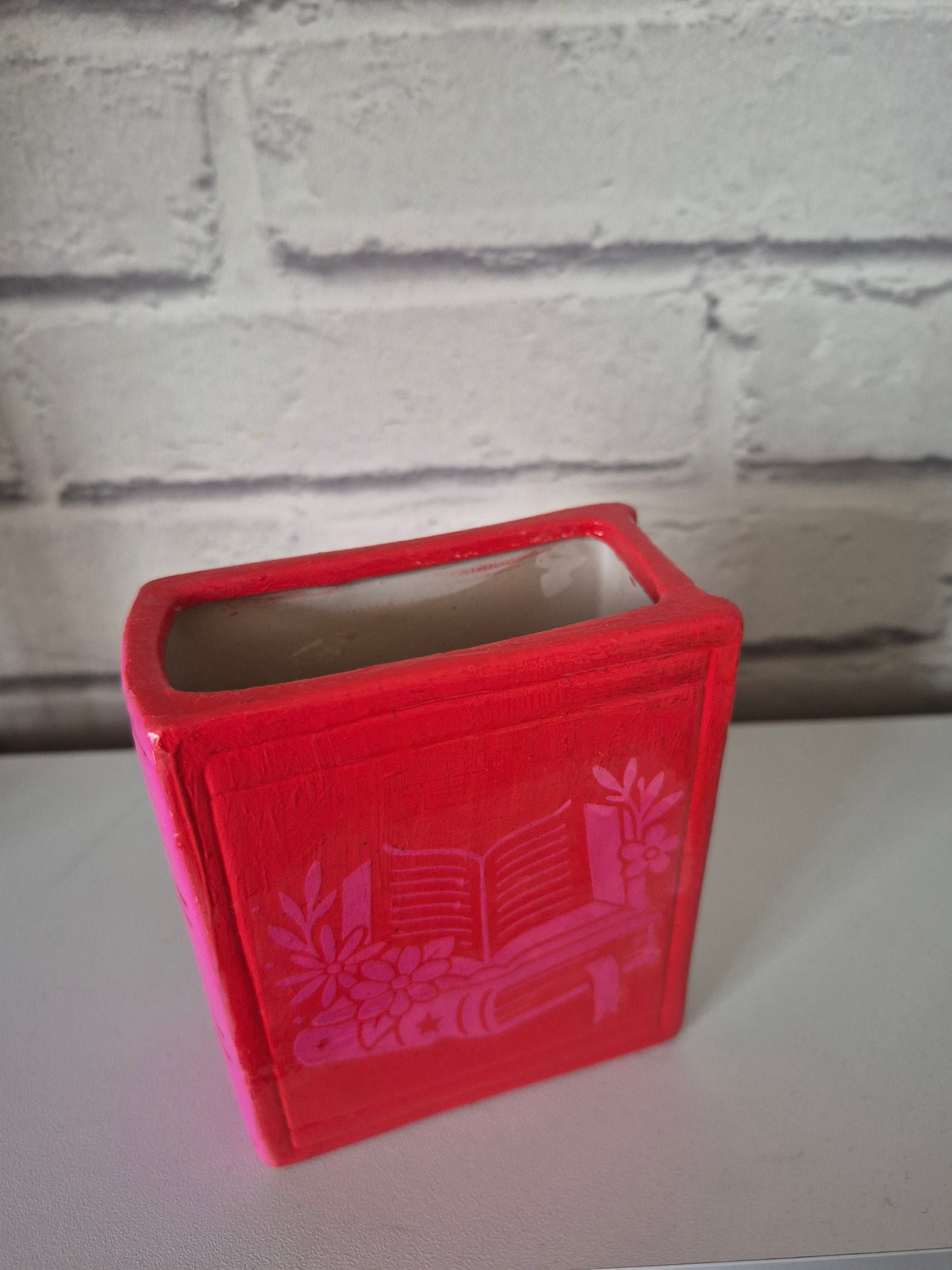 Oops! Ceramic bookmark holder - Hand painted red and pink book themed gift