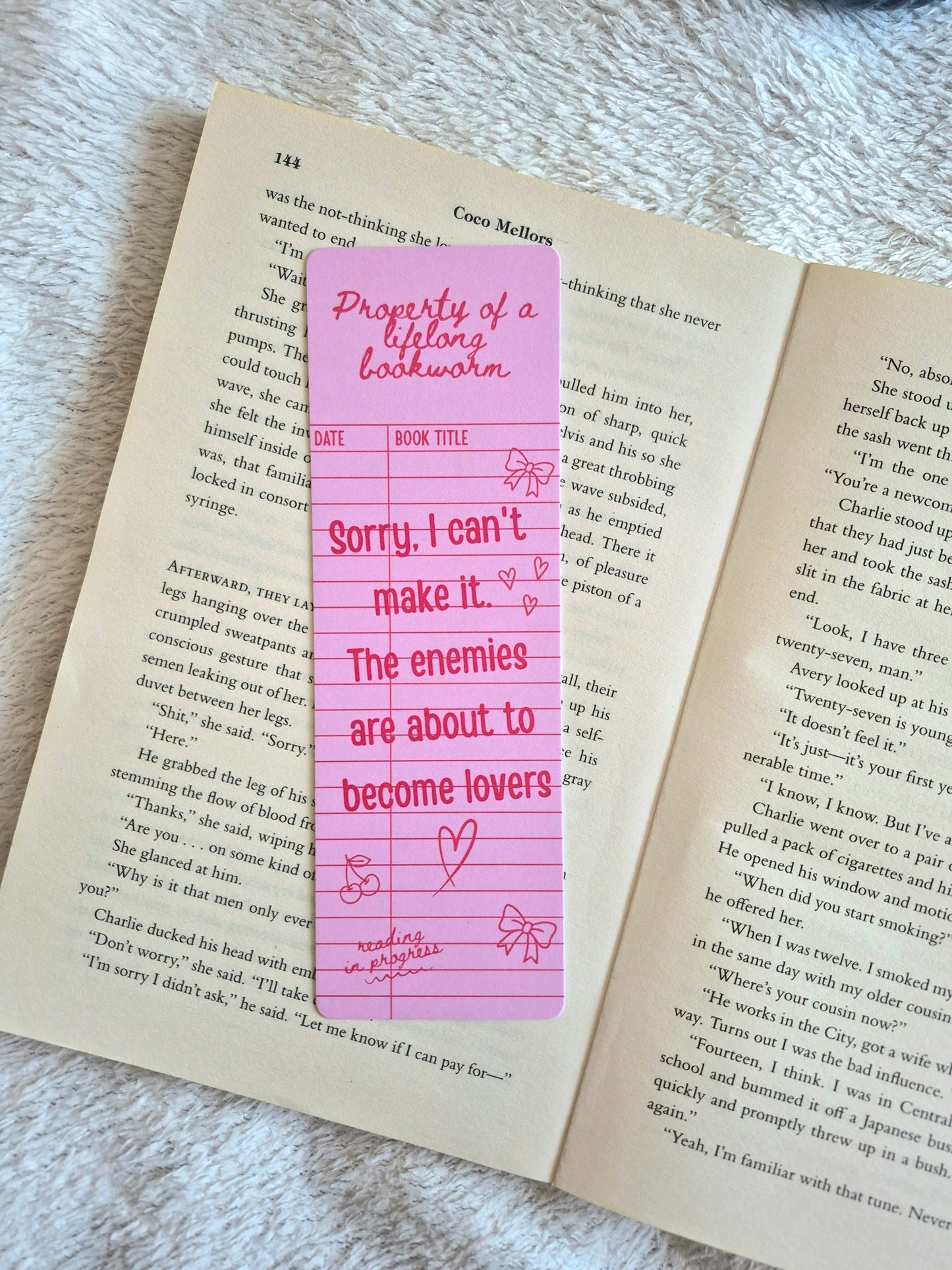 The enemies are about to become lovers. Funny library card bookmark
