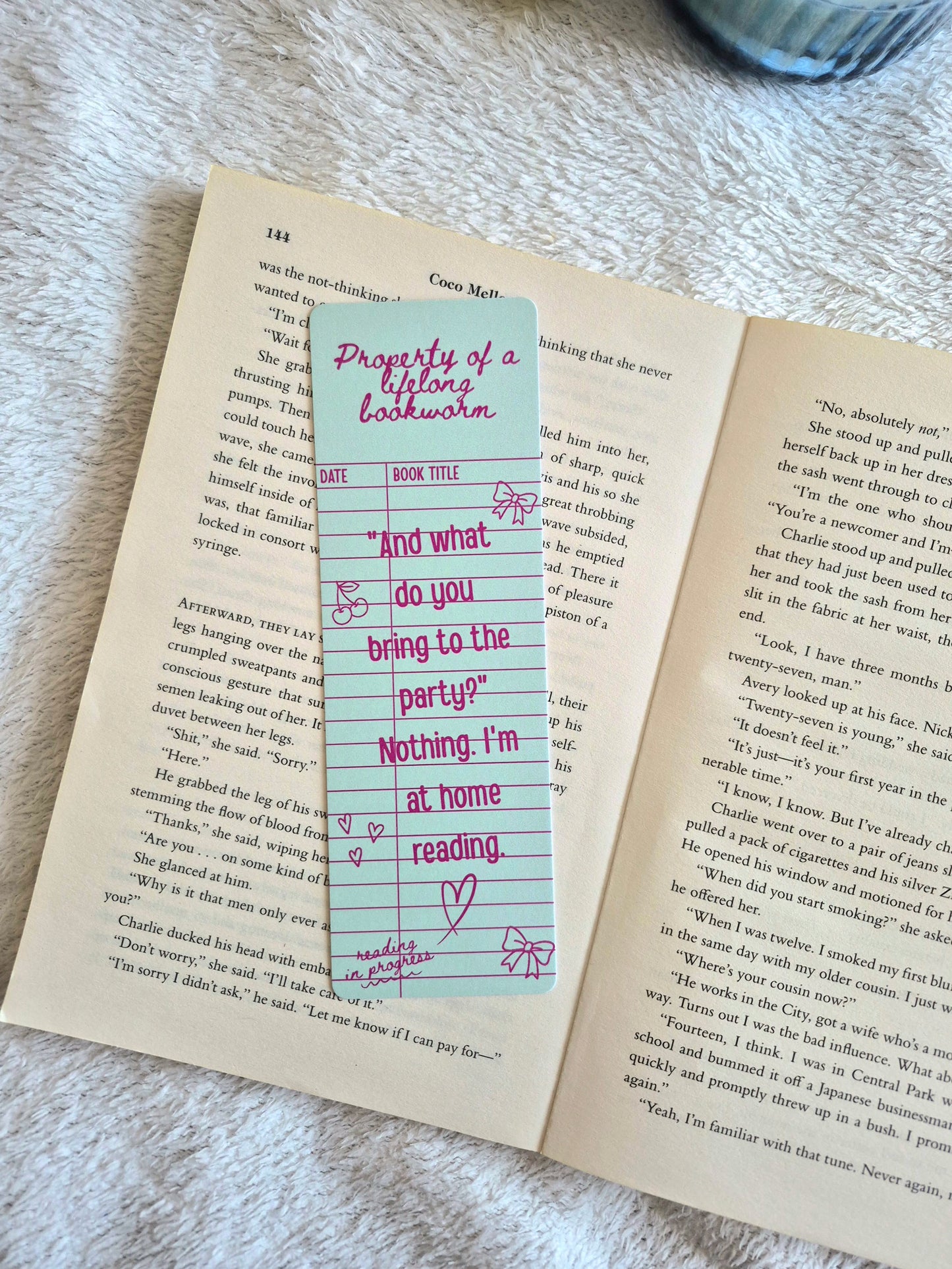 I'm at home reading library card bookmark