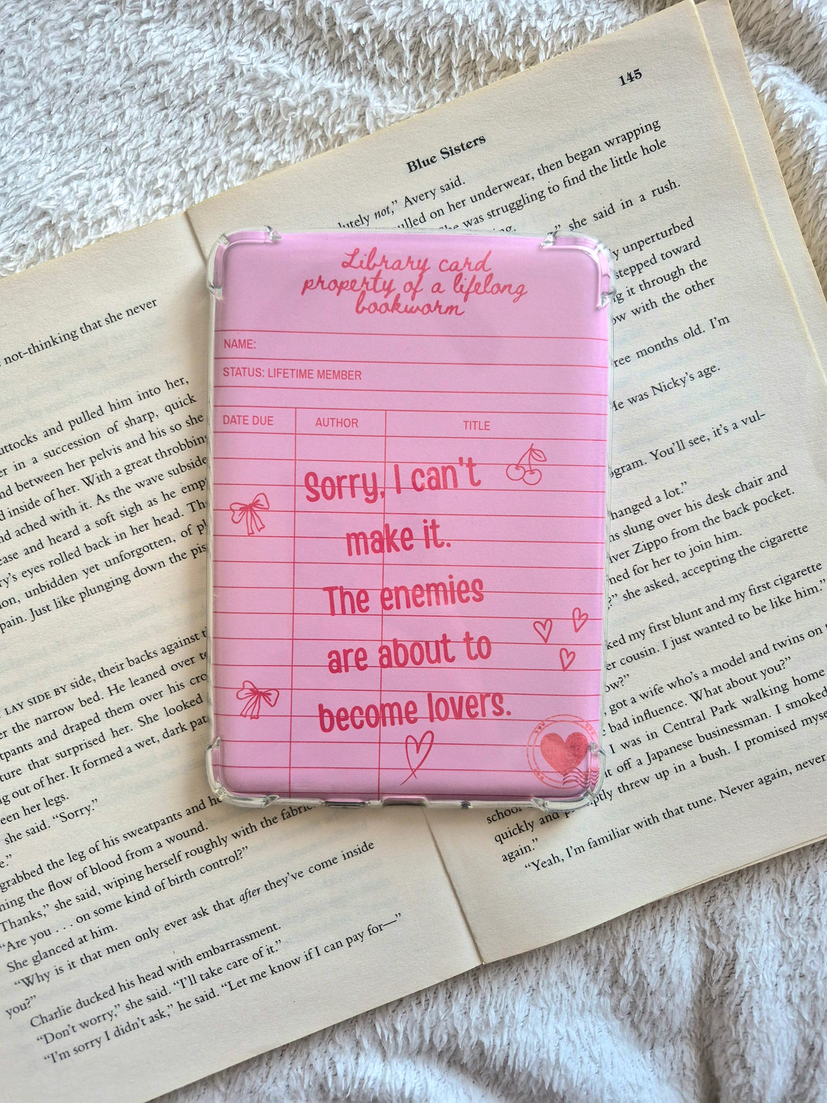 'The enemies are about to become lovers' Library card Kindle Insert