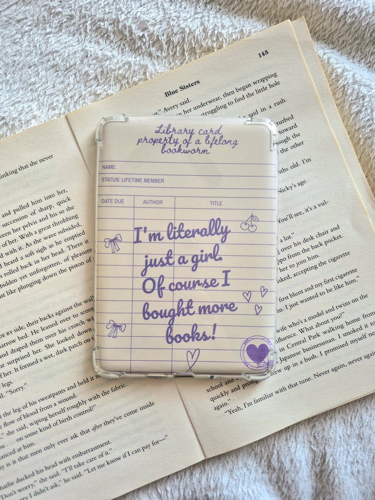 'I'm literally just a girl' funny library card Kindle Insert.
