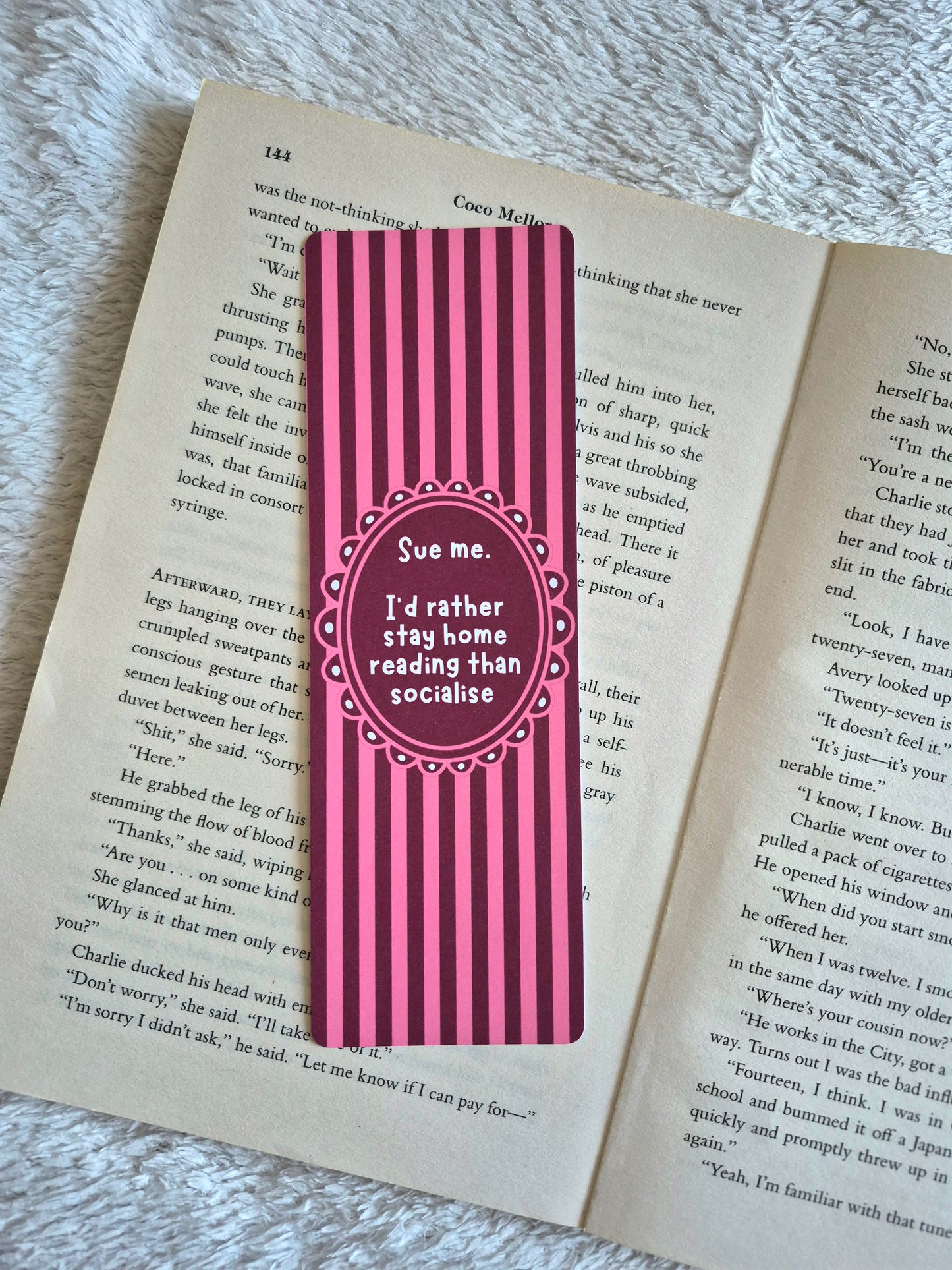 Funny Introvert bookmark: Booklover gift, Red and Pink Cabana stripes reading accessory