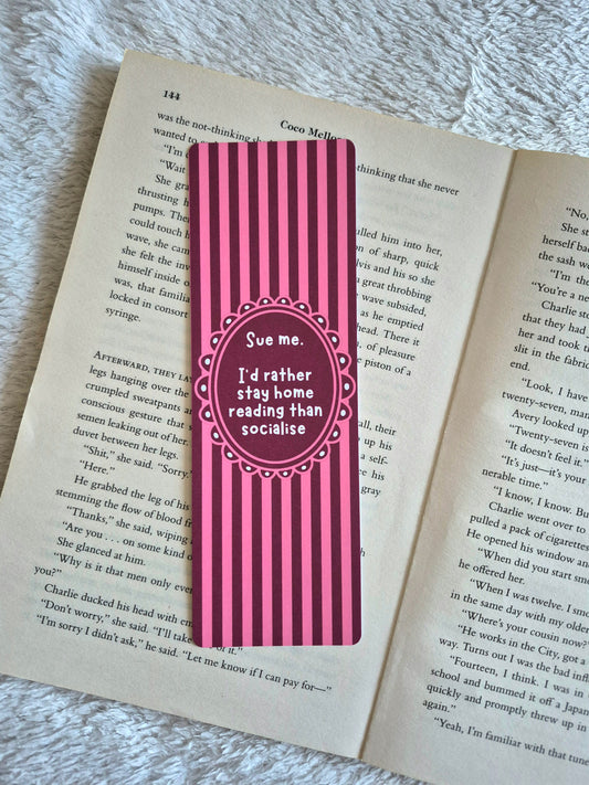Funny Introvert bookmark: Booklover gift, Red and Pink Cabana stripes reading accessory
