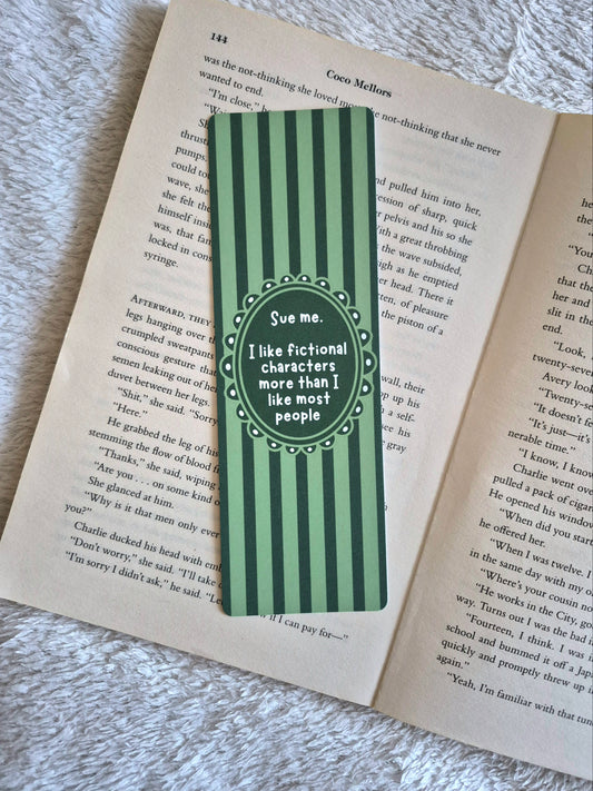I like ficitonal characters more than people bookmark: Dark and light green Cabana stripes