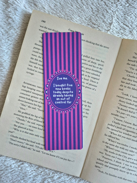 Out of control tbr bookmark: Vibrant Purple and pink striped reading accessory