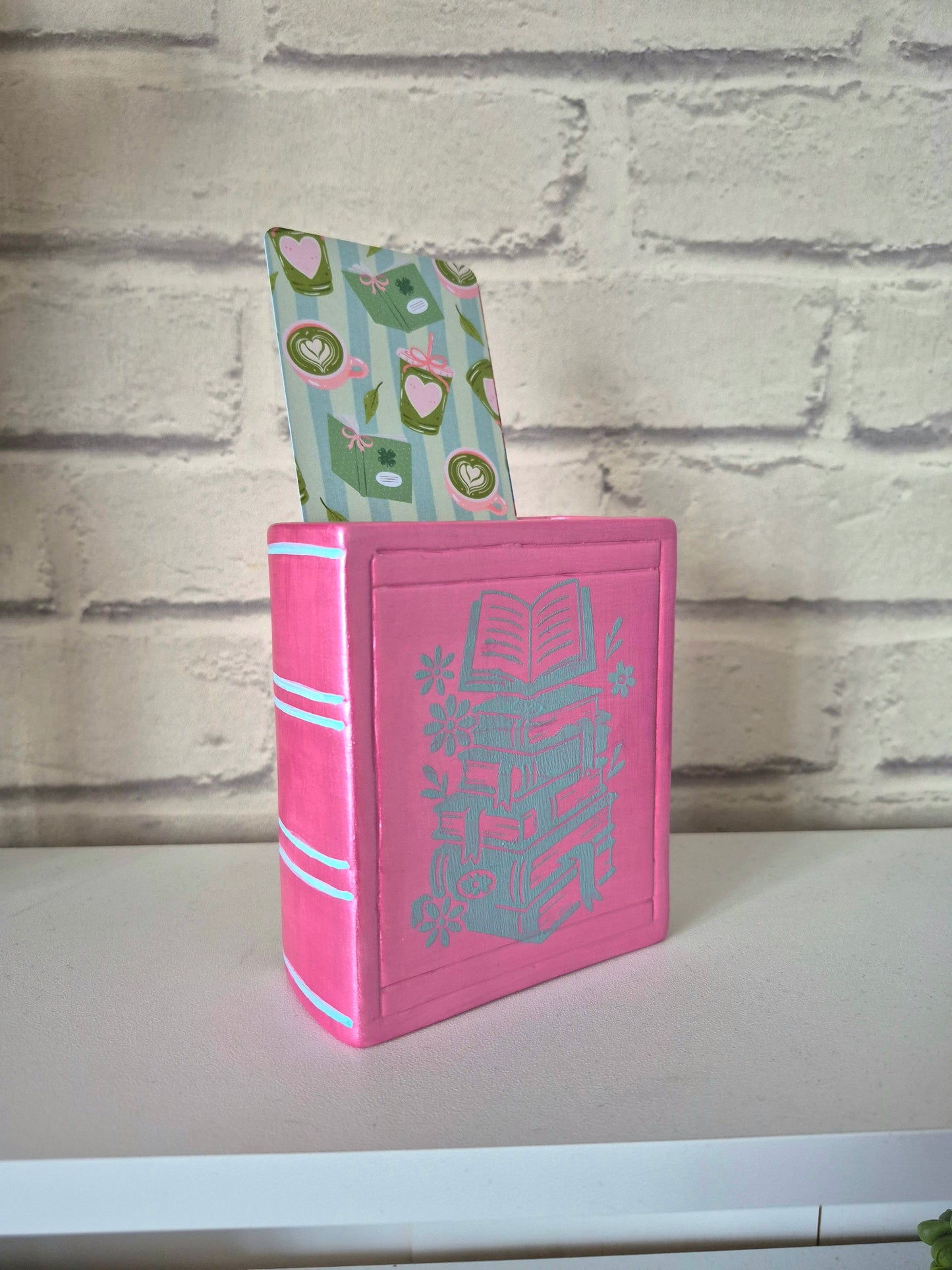 Pink shimmer Ceramic bookmark holder - Hand painted