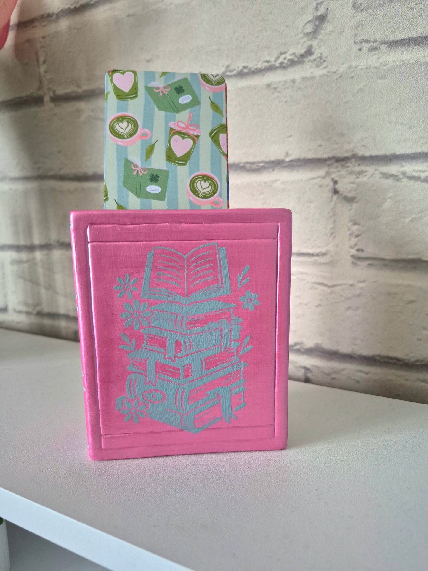 Pink shimmer Ceramic bookmark holder - Hand painted