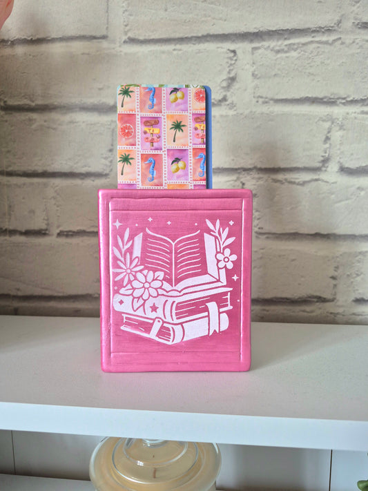 Pink shimmer Ceramic bookmark holder - Hand painted