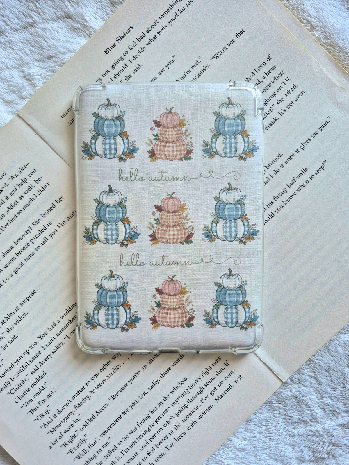 Hello Autumn gingham pumpkins  Kindle insert: Linen cardstock