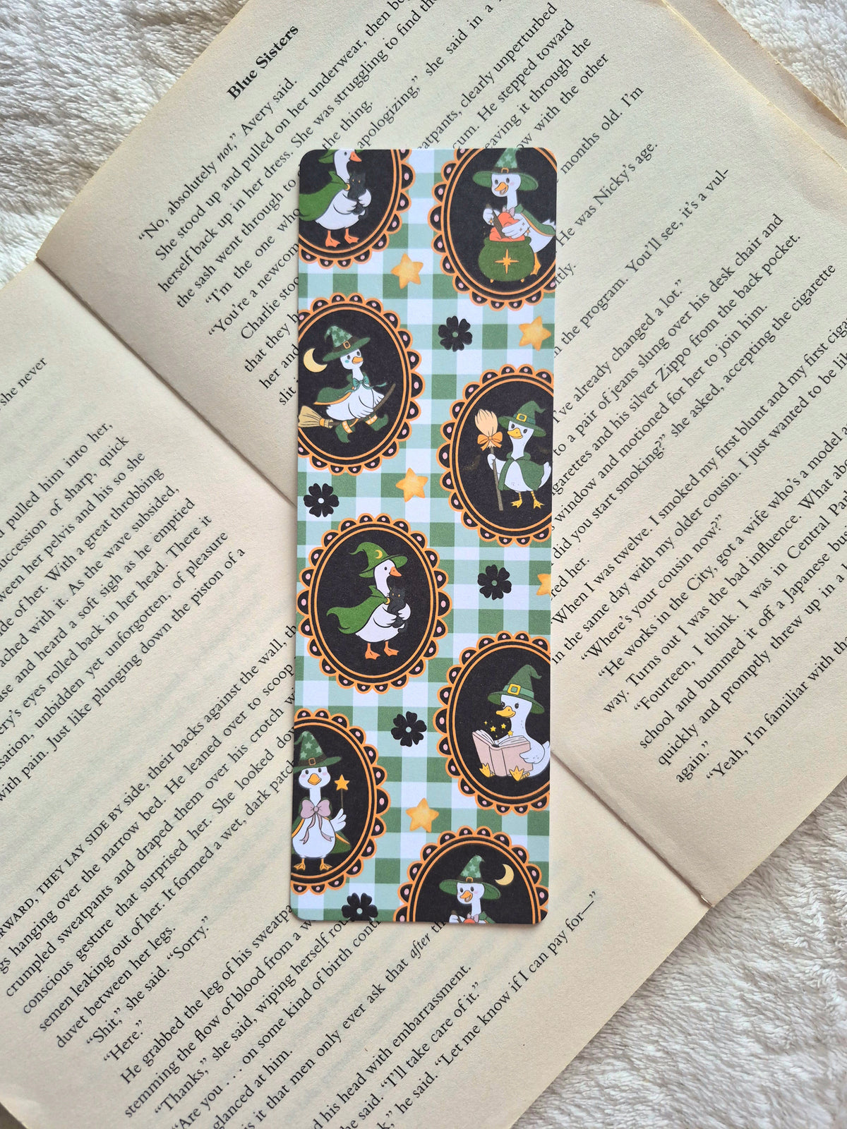 Witchy Goose Bookmark: Cute & Spooky Gingham Book Accessory