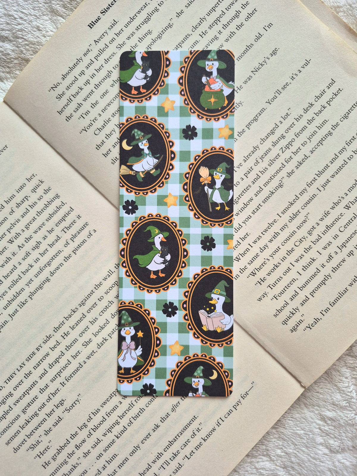 Witchy Goose Bookmark: Cute & Spooky Gingham Book Accessory