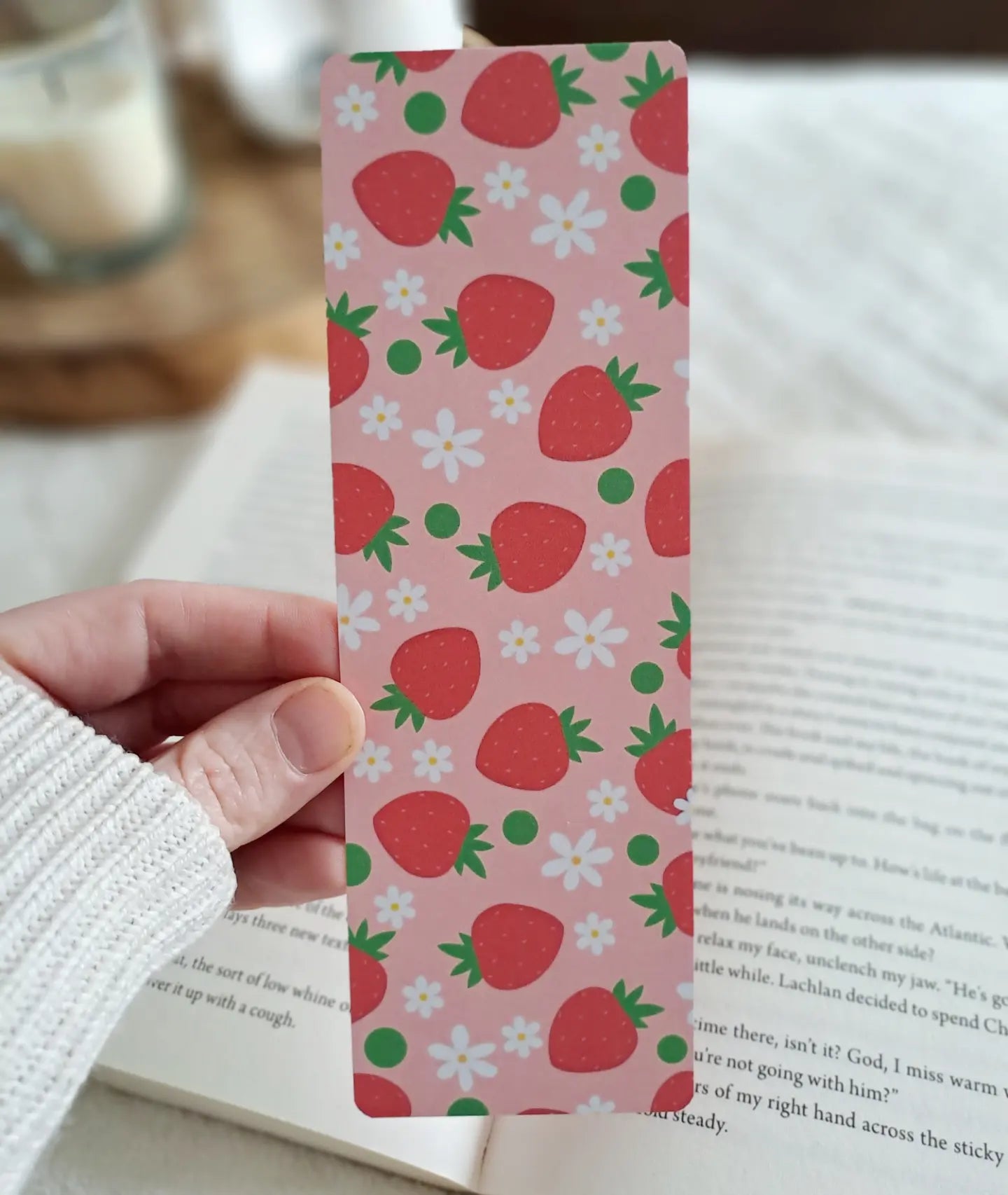 Strawberry flower bookmark - Double-sided print