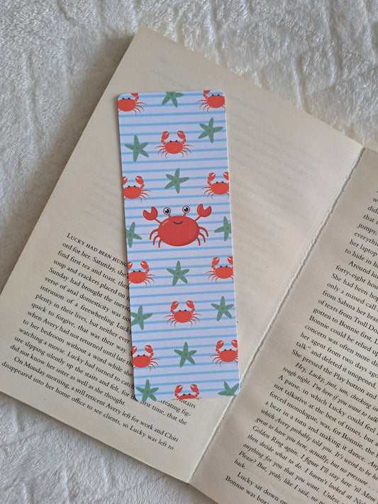 Crab and star fish double-sided print bookmark- Summer bookmarks | Booklover gift