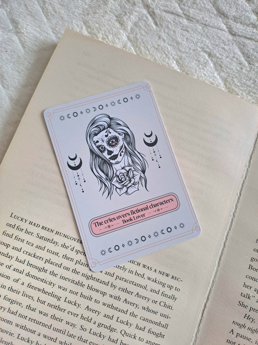 The 'Cries over fictional character's tarot card bookmark - Sugar skull