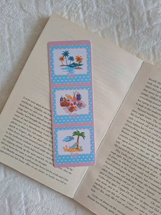 Summer themed stamps bookmark for book lovers - pink and blue