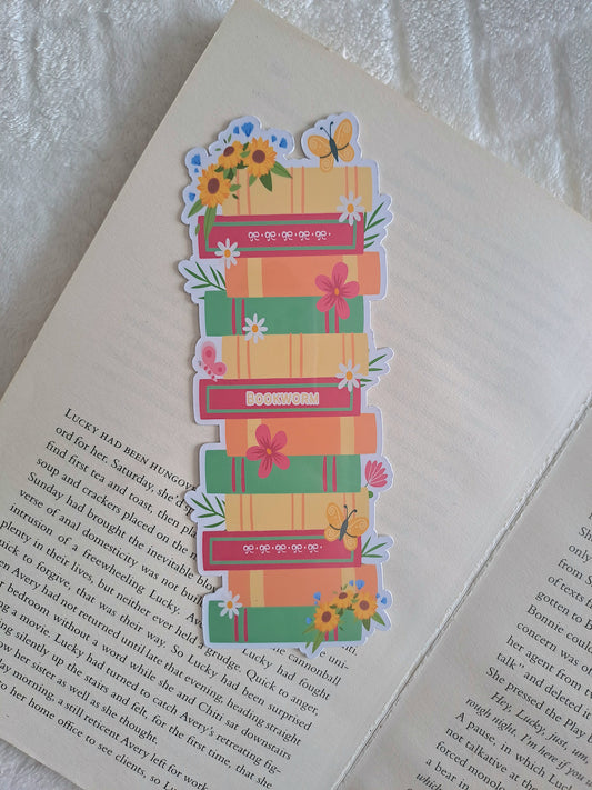 Floral bookstack bookmark - Cut out bookmark - Gift for booklover