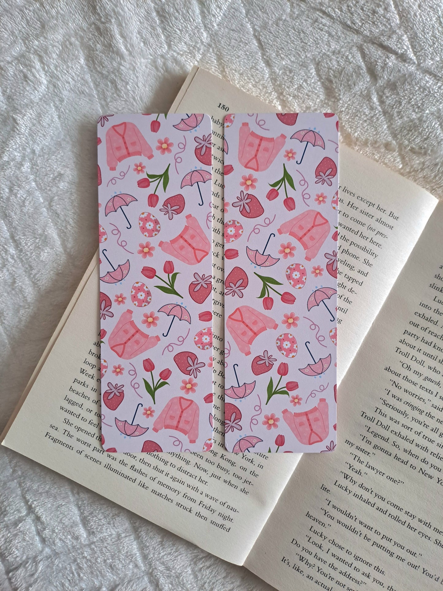 Pink spring double-sided print bookmark