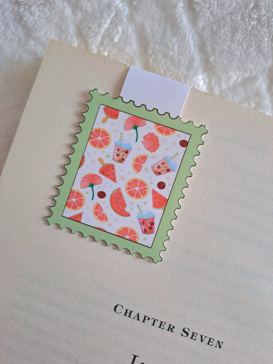 Summer fruits magnetic bookmark | Reading accessories |Green stamp