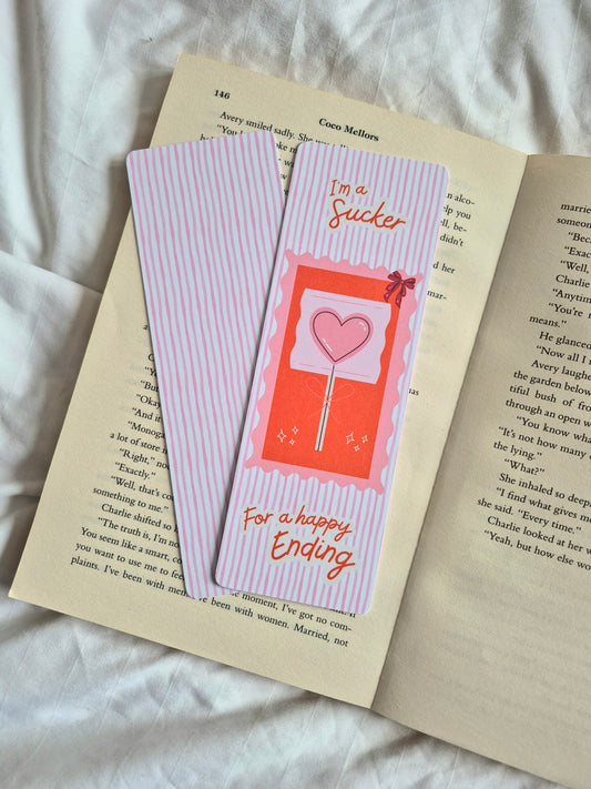 I'm a sucker for a happy ending pink striped bookmark