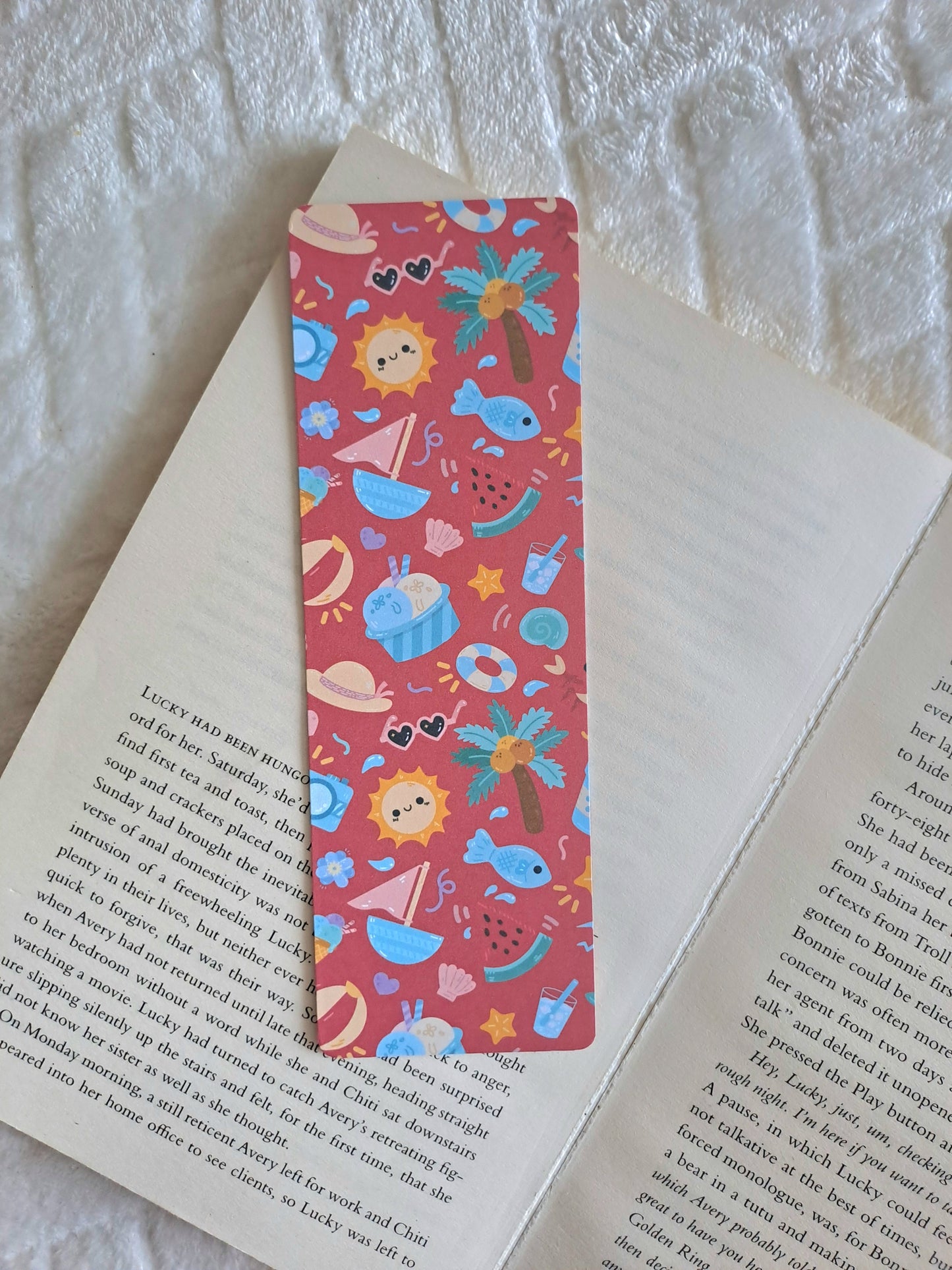 Beach themed double-sided print bookmark- Summer bookmarks | Booklover gift
