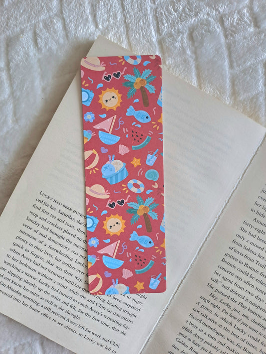 Beach themed double-sided print bookmark- Summer bookmarks | Booklover gift