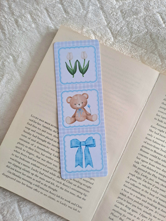 Teddy bear coquette bookmark - Blue water colour aesthetic