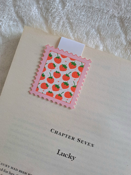 Strawberry stamp magnetic bookmark - Romance bookmarks | Reading accessories | Summer