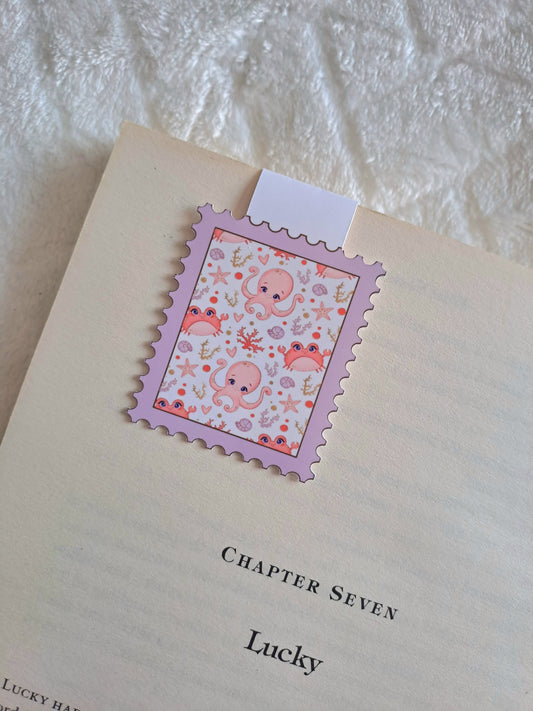 Octopus/crab summer magnetic bookmark | Reading accessories |Purple stamp