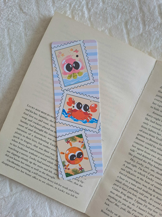 Beach themed postcards bookmark - Summer | Jelly fish, crab, sunshine